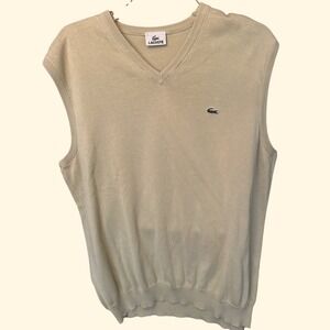 Vintage Lacoste  v-neck sleeveless sweater vest crocodile logo cotton sz 7/USXL